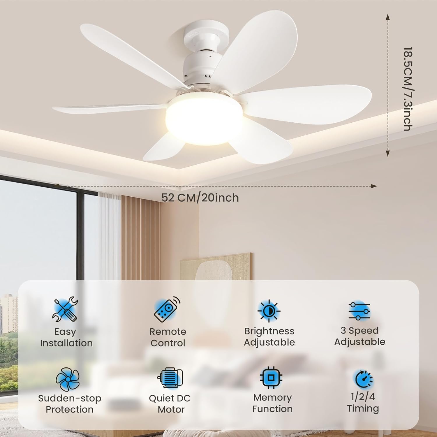 AeroGlow Ventilatore da Soffitto con Telecomando e Illuminazione LED Regolabile per Comfort Moderno