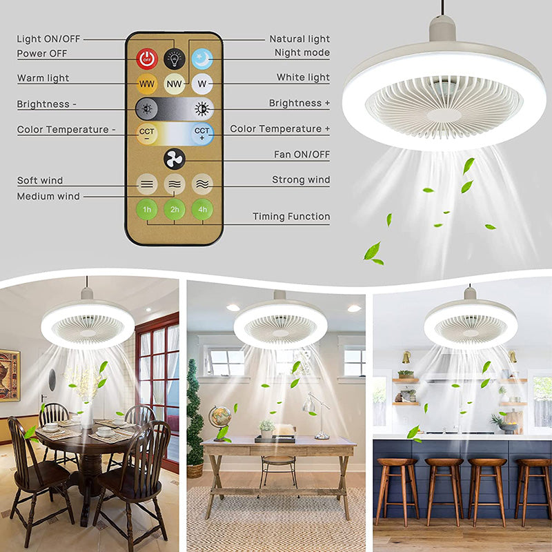 BreezeGlow: Ventilatore da soffitto elegante con luce, si adatta a qualsiasi attacco lampadina, con telecomando