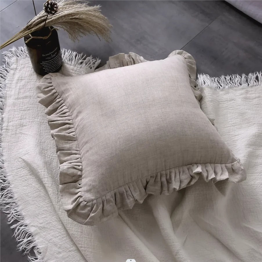 Cuscino Elegante: Copertura in Lino 100% Puro con Ruches – Morbido e Confortevole per il Tuo Comfort