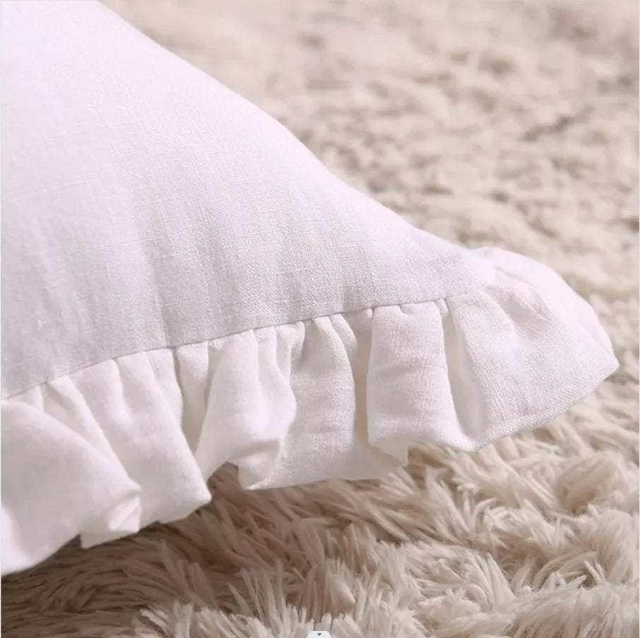 Cuscino Elegante: Copertura in Lino 100% Puro con Ruches – Morbido e Confortevole per il Tuo Comfort