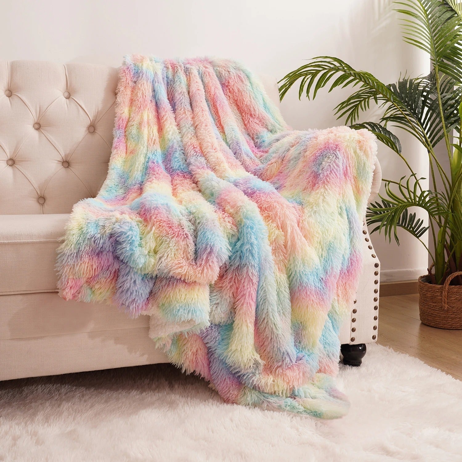 Cocoon Bliss - Coperta Fluffy Arcobaleno per Comfort e Stile in Ogni Stanza!