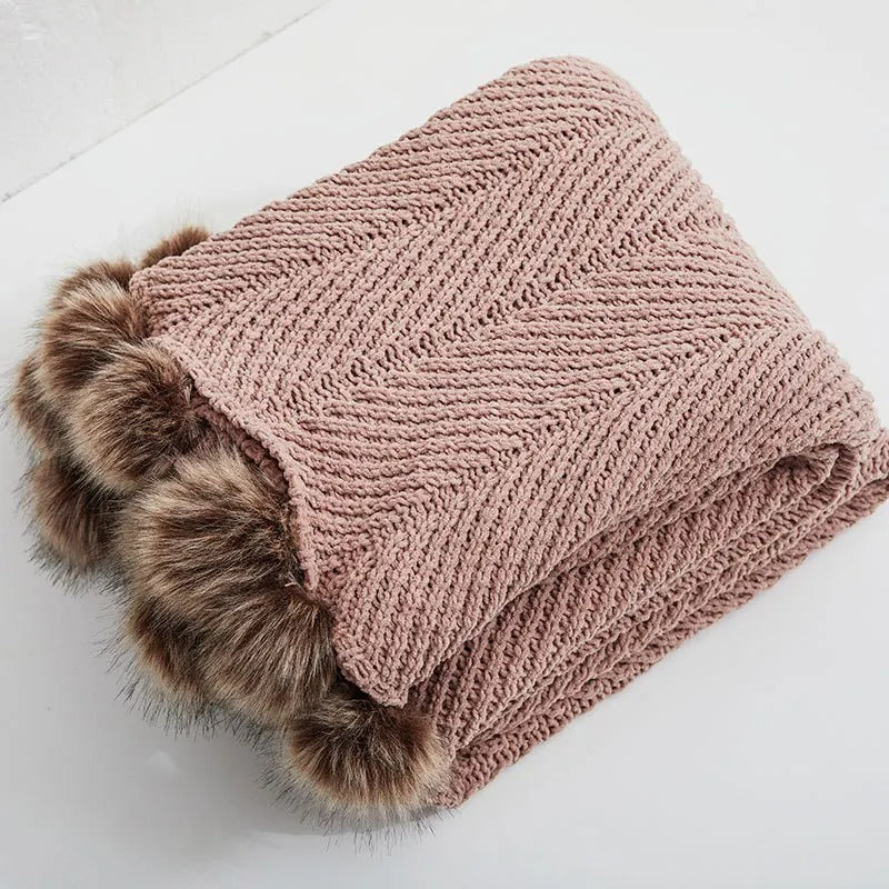 CocoonSoft: Coperta in Chenille a Maglia Spessa con Pom Pom Colorati per il Comfort Quotidiano